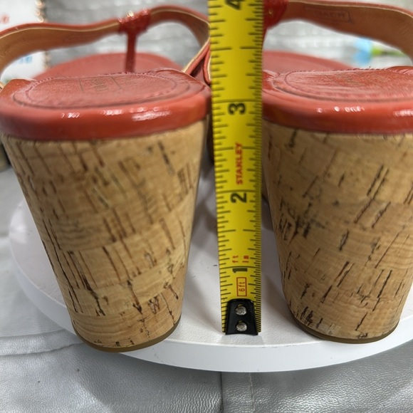 (E3) COACH GEORGINA Women's Orange Cork Wedge Sandals,Sz 9B, Embossed C- Leather - Picture 6 of 13
